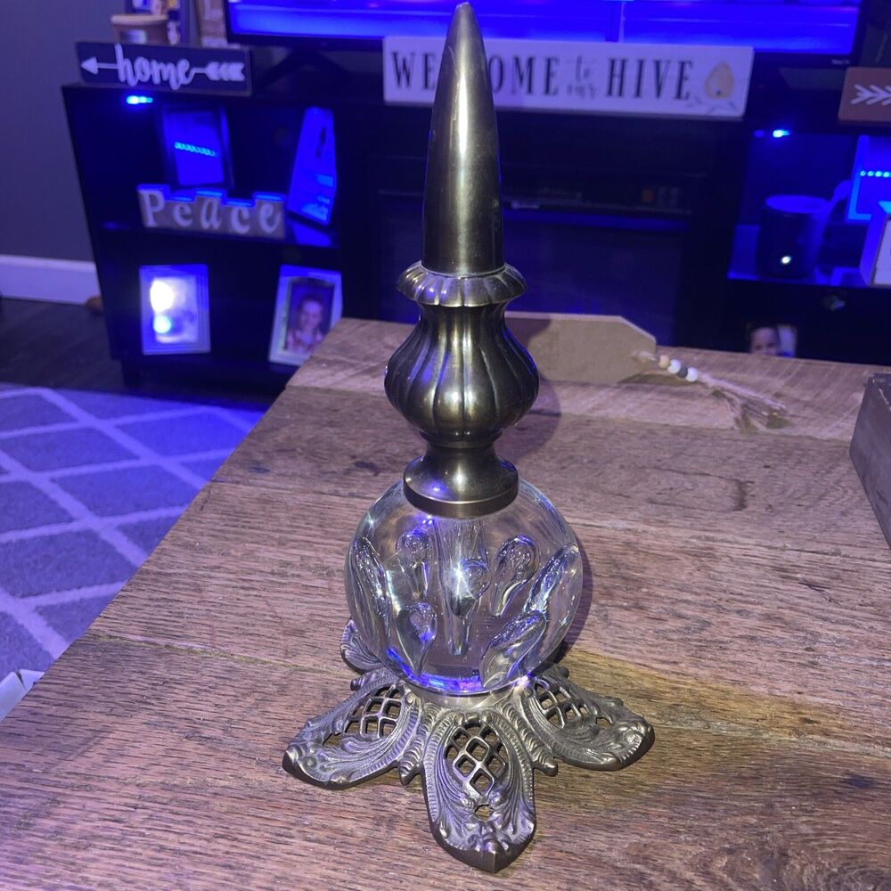 Brass &  Glass Finial Decor Statue 11.5" Tall, 6" Base